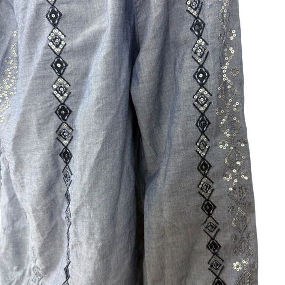 Chicos Womens Embellished Denim Chambray Embroidered Sequin Top Shirt Blue 2/ L - Picture 9 of 16